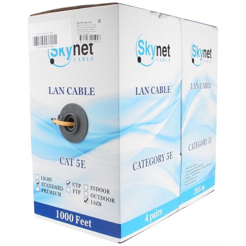 кабель витая пара skynet premium csp utp lszh 4 cu медь 4х2х24awg cat5e ø 0 51мм lszh оранжевый 50м Кабель SkyNet Standart UTPнг-LSZH 4x2x0.48, медный кат.5e, одножильный 305 м оранжевый CSS-UTP-LSZH-4-CU