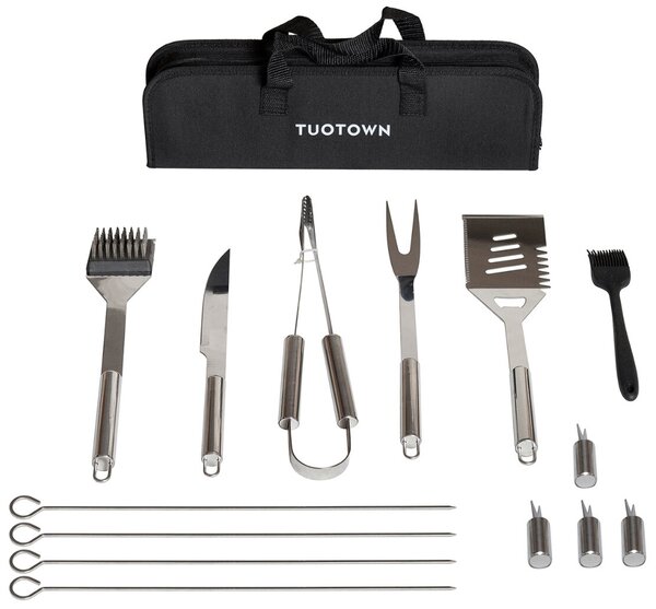 Набор инструментов для гриля и барбекю в сумке 15 предметов TUOTOWN, шашлычный набор