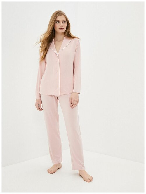 Пижама Luisa Moretti, рубашка, длинный рукав, трикотажная, размер L, розовый