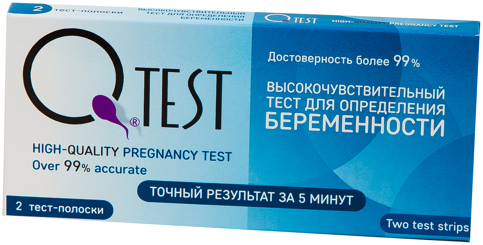 Тест для определения беременности, 2 шт., Qtest, 1 уп.