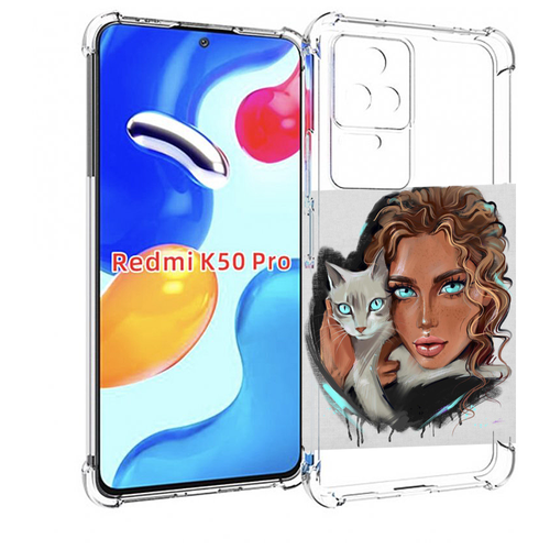 Чехол MyPads девушка-с-котом-голубые-глаза женский для Xiaomi Redmi K50 / K50 Pro задняя-панель-накладка-бампер