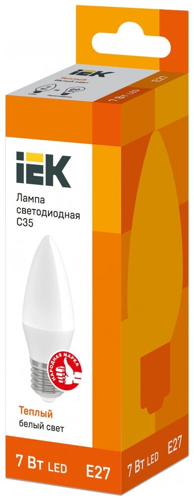 Лампа светодиодная ECO C35 свеча 7Вт 230В 3000К E27. LLE-C35-7-230-30-E27 IEK