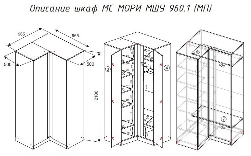 Шкаф угловой МС Мори МШУ 960.1 (МП) Графит; 46013 - фотография № 2