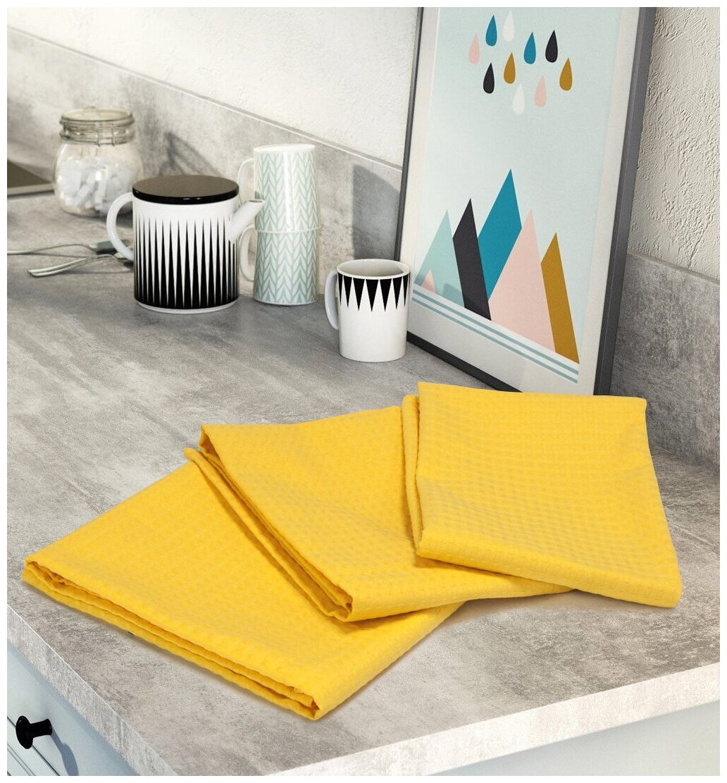 Комплект вафельных полотенец (3 шт) желтый Elin (желтый), Комплект полотенец (3 шт)