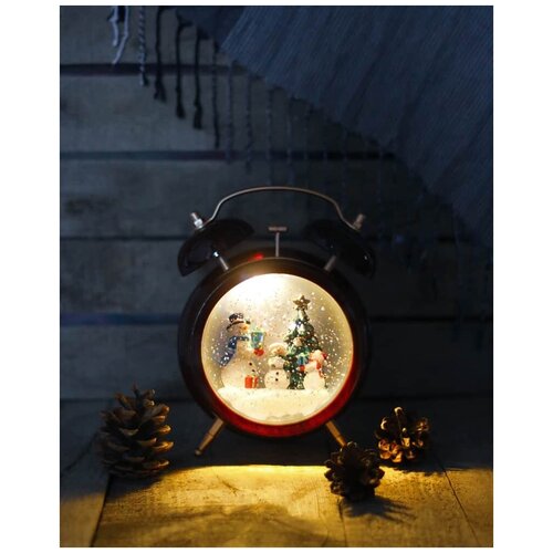 Новогодний фонарик музыкальный Часы со снеговиком 18 см 9920048-1