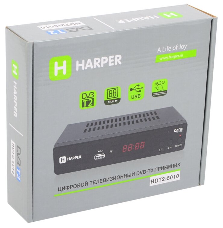 Ресивер DVB-T2 HARPER , черный - фото №8
