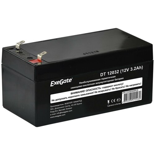 Exegate EX282958RUS Exegate EX282958RUS Аккумуляторная батарея ExeGate DT 12032 (12V 3.2Ah), клеммы F1 аккумуляторная батарея exegate dt 1205 5 ач 12 вольт клеммы f1