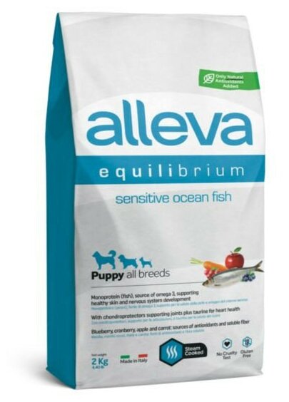 Alleva Equilibrium Sensitive Ocean Fish Puppy All Breeds сухой корм для щенков всех пород с океанической рыбой - 2 кг