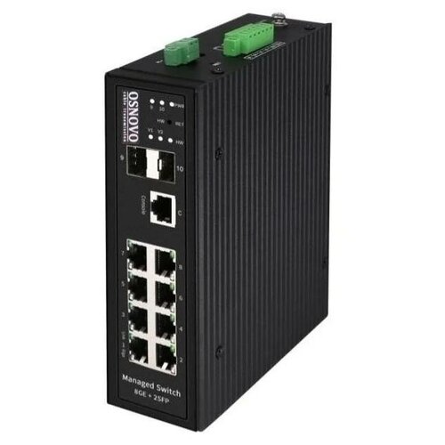 коммутатор osnovo sw 70802 il промышленный управляемый l2 gigabit ethernet на 8 ge rj45 2 ge sfp порта порты 8 x ge 10 100 1000base t 2 x g OSNOVO SW-80802/ILS(port 90W,300W)