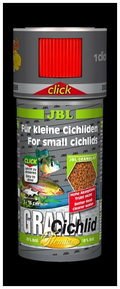 JBL GranaCichlid CLICK - Осн. корм премиум для хищных цихлид, гранулы, 250 мл (110 г) - фотография № 3