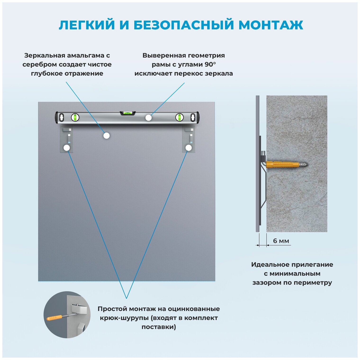 Влагостойкое квадратное зеркало Wellsee 7 Rays' Spectrum 172200300, размер 65 х 65 см, с тонким черным матовым контуром - фотография № 8