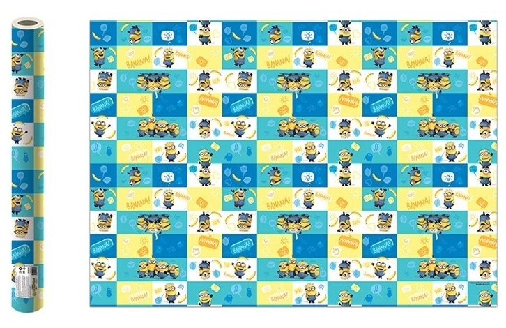 Упаковочная бумага ND Play Minions 2, голубо-желтый, 700х1000 мм, 2 шт, в рулоне, 3D дизайн (287116)
