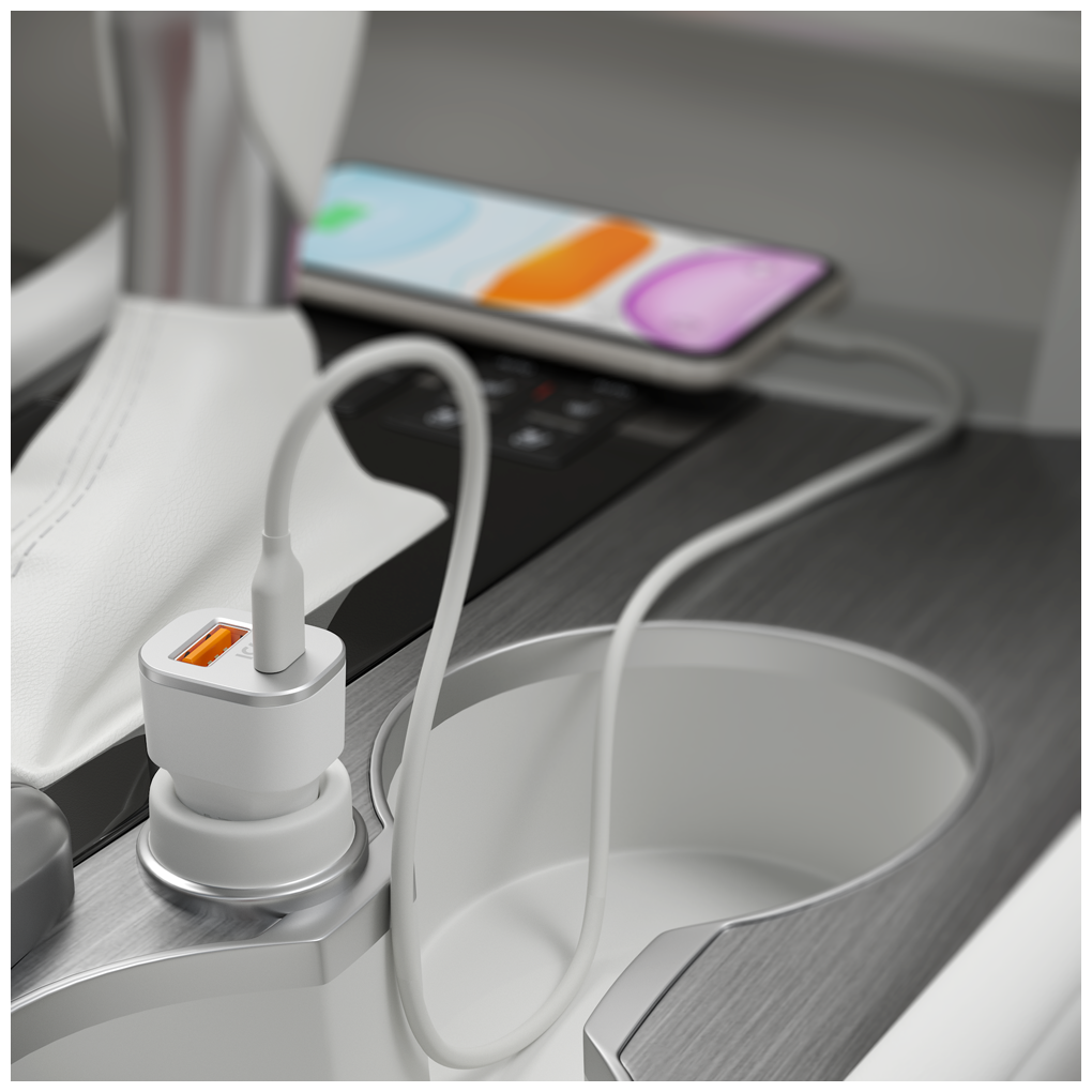 Автомобильное зарядное устройство DEPPA Car charger, USB + USB type-C, 8-pin Lightning (Apple), 3A, белый - фото №4