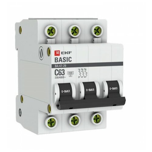 Автоматический выключатель 3P 16А (C) 4,5кА ВА 47-29 EKF Basic (арт. mcb4729-3-16C)(4шт)