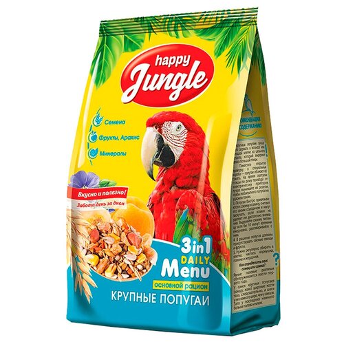 Happy Jungle Корм Daily Menu для крупных попугаев, 500 г happy jungle экопром prestige корм для декоративных крыс 8в1 daily menu 500 г