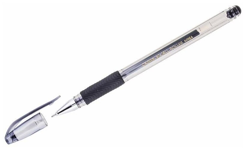 Ручка гелевая Crown "Hi-Jell Needle Grip" черная, 0,7мм, грип, игольчатый стержень, штрих-код (арт. 209477)
