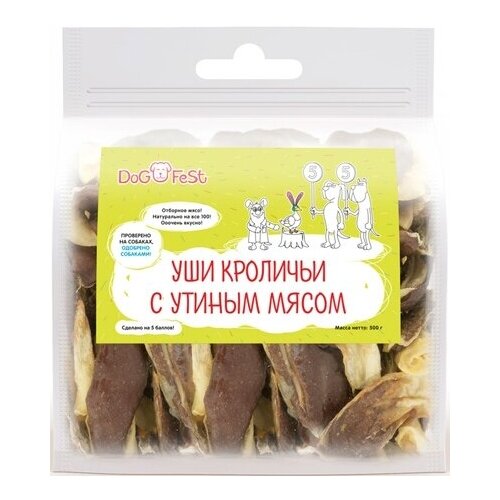 Dog Fest Уши кроличьи с утиным мясом 500 г (2 шт) dog fest dog fest пластинки жевательные для чистки зубов для собак 500 г