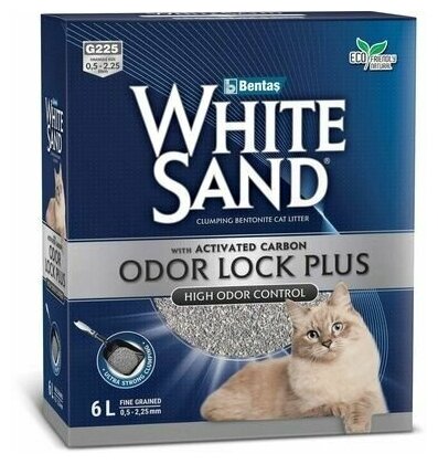 White Sand комкующийся наполнитель "С усиленной блокировкой запахов" с активированным углем, без запаха, коробка