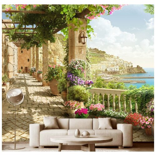 Фотообои на стену флизелиновые Модный Дом Терраса в Неаполе у моря 300x270 см (ШxВ), в спальню, гостиную