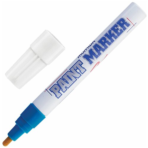 Маркер-краска MunHwa синий PM-02, универсальный, нитро-основа, пулевидный наконечник, 4 мм {198805} маркер краска munhwa желтый pm 08 универсальный нитро основа пулевидный наконечник 4 мм 198670