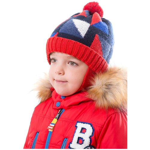 фото Шапка шалуны демисезонная, подкладка, помпон, вязаная, размер 50, синий