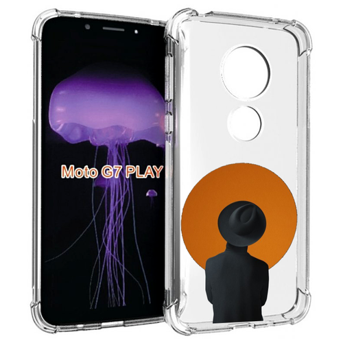 Чехол MyPads парень в шляпе в оранжевом кружке для Motorola Moto G7 Play задняя-панель-накладка-бампер