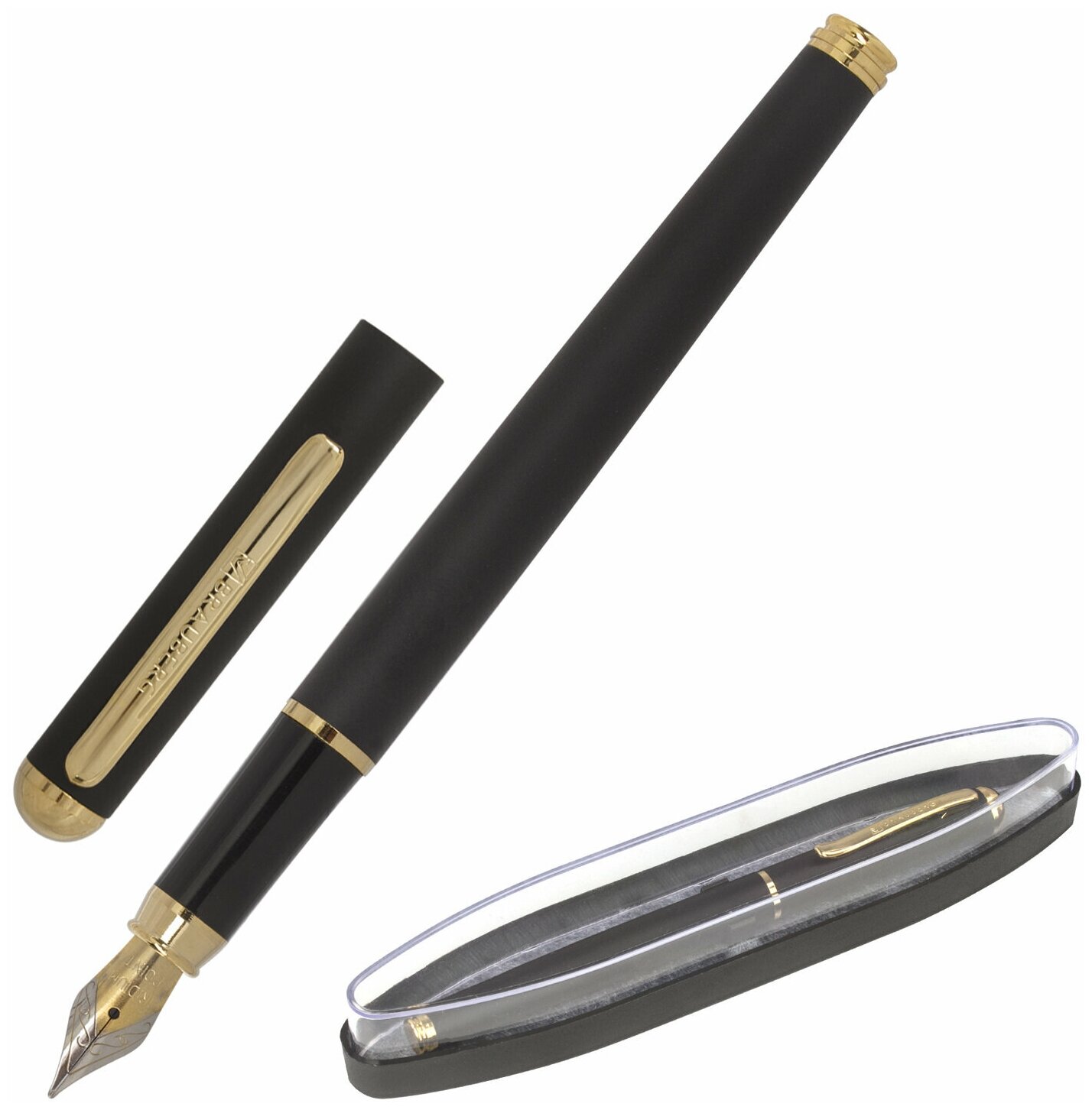 Ручка подарочная перьевая BRAUBERG Maestro, синяя, корпус черный с золот, линия 0,25мм, 143471