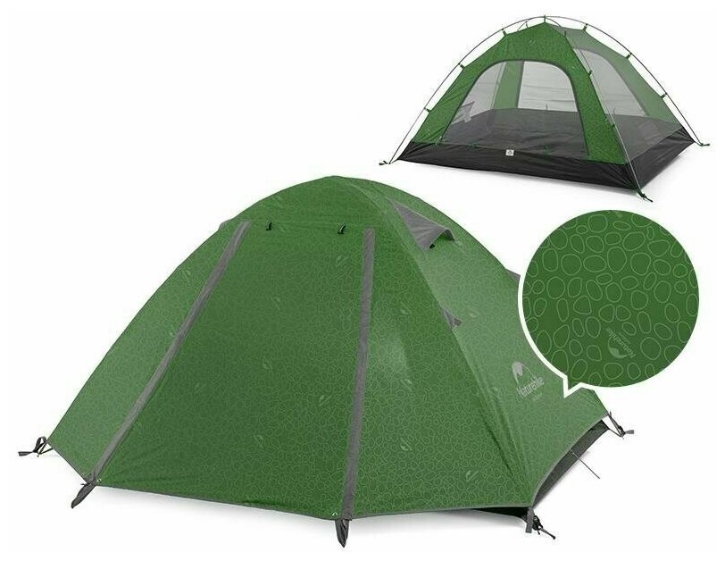 Палатка Naturehike P-Series NH18Z044-P 210T65D четырехместная, темно-зеленая, 6927595762646