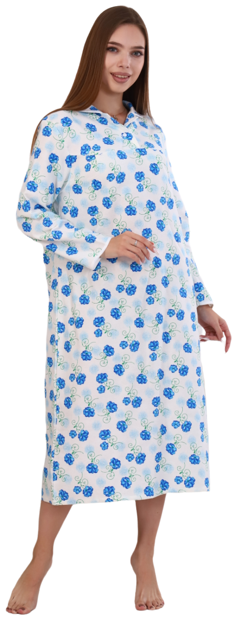 Сорочка А-ЛЁНка, застежка пуговицы, длинный рукав, размер 46, голубой, белый - фотография № 2