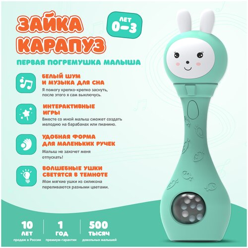 фото Музыкальная интерактивная игрушка зайка-карапуз alilo s1. погремушка, прорезыватель для мальчиков и девочек