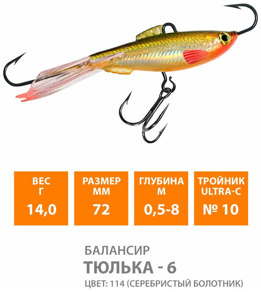 Балансир для зимней рыбалки AQUA Тюлька-6 72mm 14g цвет 114