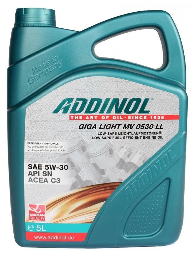 Моторное масло ADDINOL 5w30 Giga Light MV 0530 LL 5л