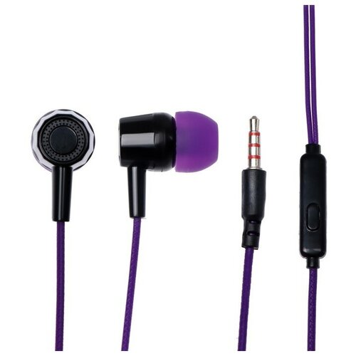 Наушники Krutoff HF-J69, вакуумные, микрофон, 106 дБ, 16 Ом, 3.5 мм, 1 м, фиолетовые (2шт.)