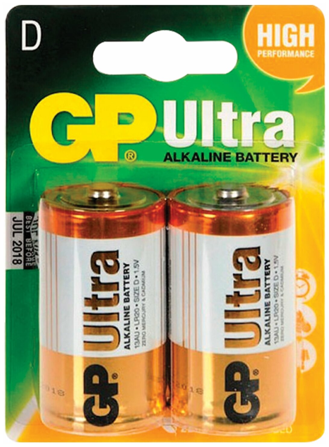 GP Батарейки gp ultra, d (lr20, 13а), алкалиновые, комплект 2 шт в блистере, 13au-cr2