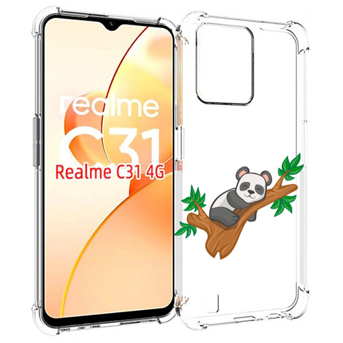 Чехол MyPads панда-на-деревце для OPPO Realme C31 задняя-панель-накладка-бампер