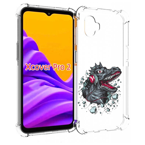 Чехол MyPads Нарисованный динозавр в наушниках для Samsung Galaxy Xcover Pro 2 задняя-панель-накладка-бампер