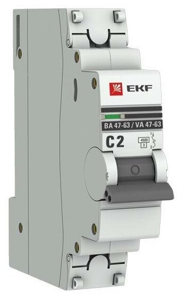Выключатель автоматический модульный 1п C 2А 4.5кА ВА 47-63 PROxima EKF mcb4763-1-02C-pro (1 шт)