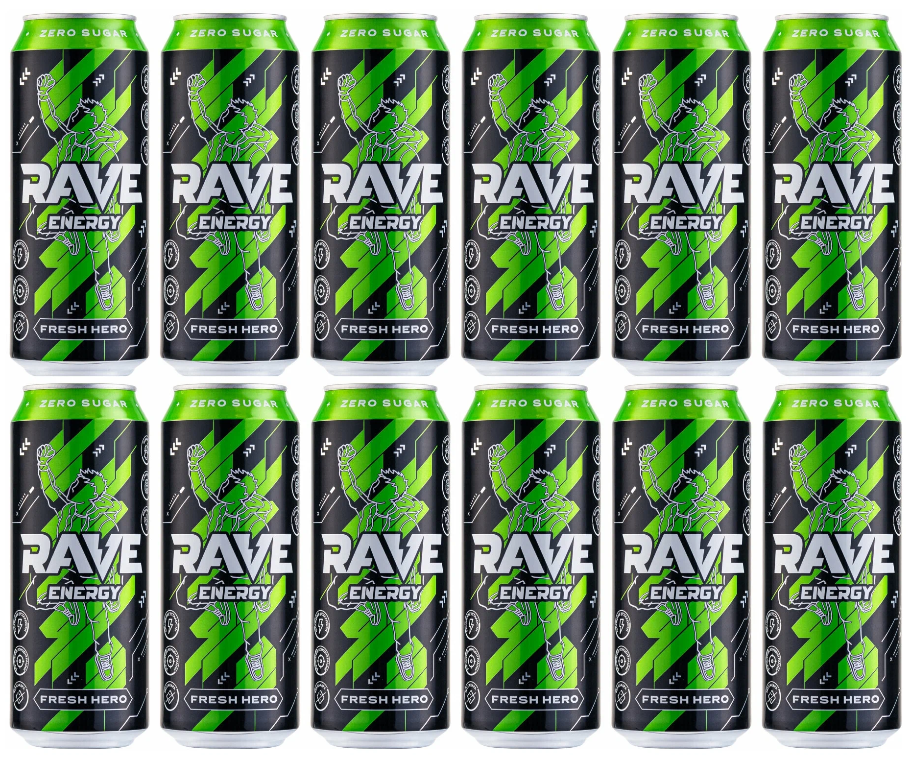 Энергетический безалкогольный напиток RAVE FRESH HERO со вкусом мяты и лайма, 0,5 литра (500мл - 12 штук. - фотография № 1