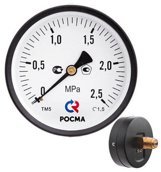 фото Манометр 63х1/4 16 бар ТМ-310Т (осевое аксиальное подкл, корпус сталь, минстекло) росма