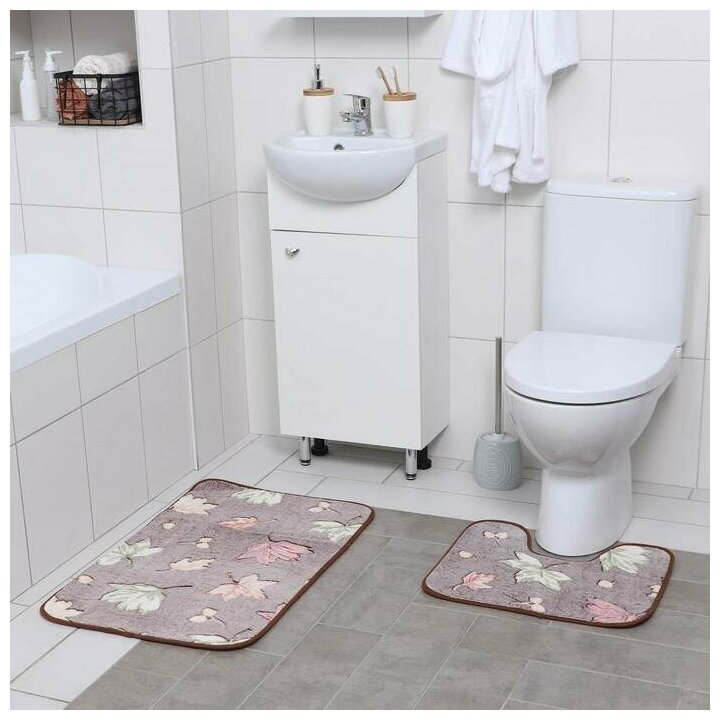 Набор ковриков для ванной и туалета Доляна Осенние листья, 2 шт: 40x50, 50x80 см