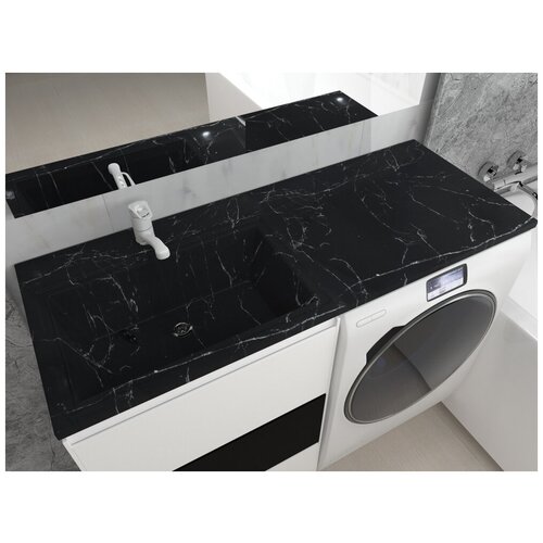 Раковина над стиральной машиной Uperwood Марсал 120 см, левая, черный мрамор