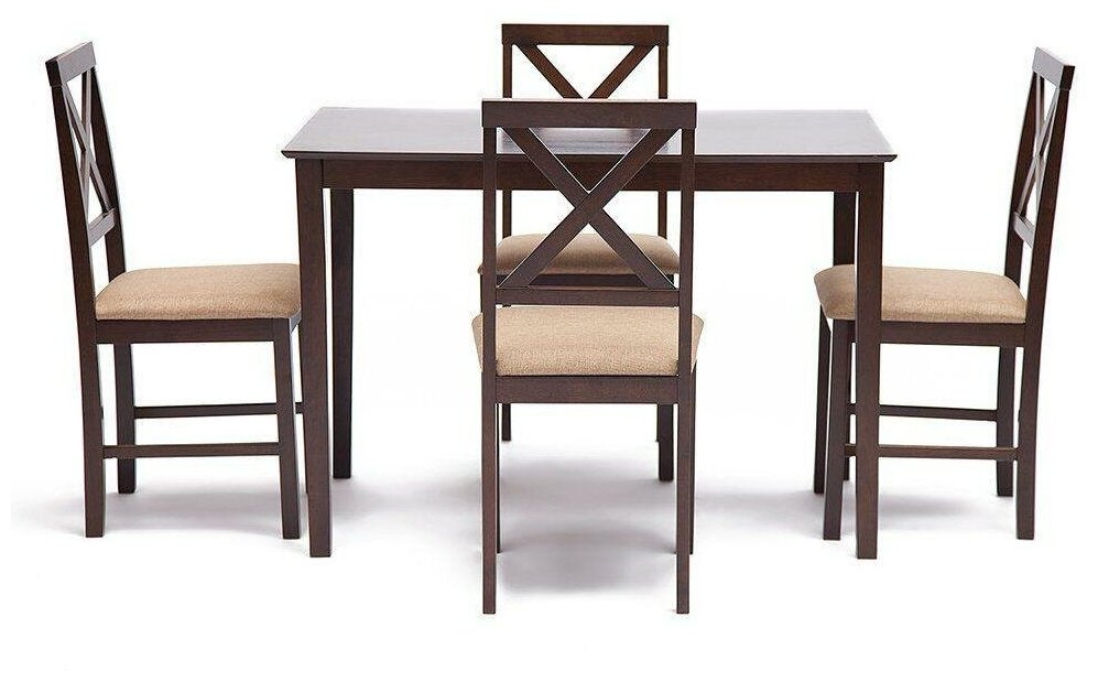 Обеденный комплект эконом Хадсон (стол + 4 стула)/ Hudson Dining Set, дерево гевея/мдф, стол: 110х70х75см / стул: 44х42х89см, ivory white (слоновая кость), ткань кор.-зол - фотография № 7