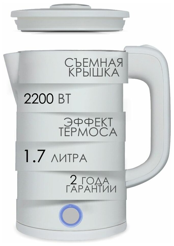 Чайник электрический с эффектом термоса Endever KR-255S / 1,7л / 2200 Вт / двойные стенки