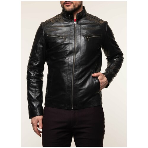 фото Кожаная куртка 267, каляев, размер 64, черный