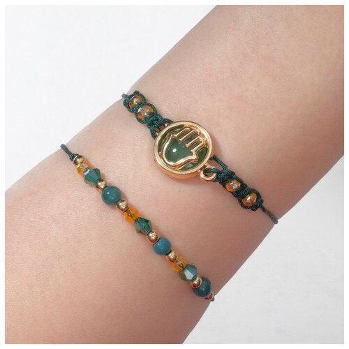 фото Набор 2 браслета "бисер" рука с сердцем, цвет сине-голубой в золоте, d=7 queen fair