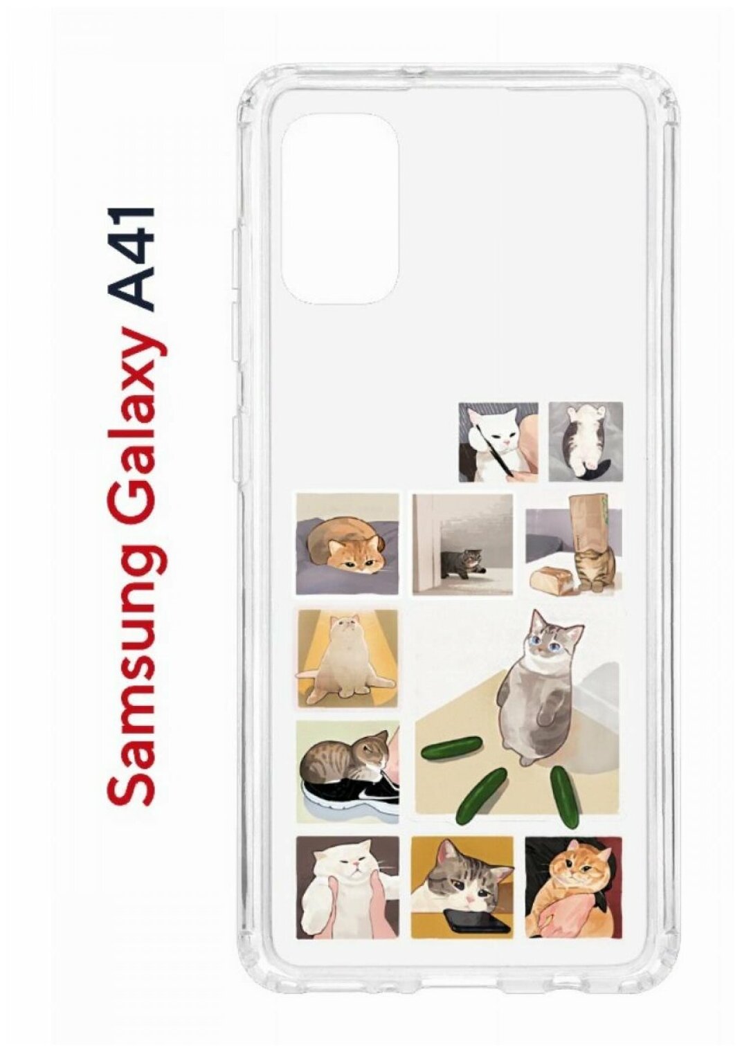 Чехол для Samsung Galaxy A41 Kruche Print Коты-Мемы, противоударный силиконовый бампер с рисунком, пластиковая накладка с защитой камеры