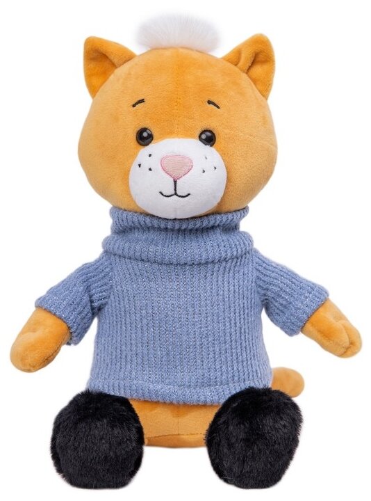 Мягкая игрушка KULT of toys Кот Мартик в свитере, 25 см, оранжевый/голубой
