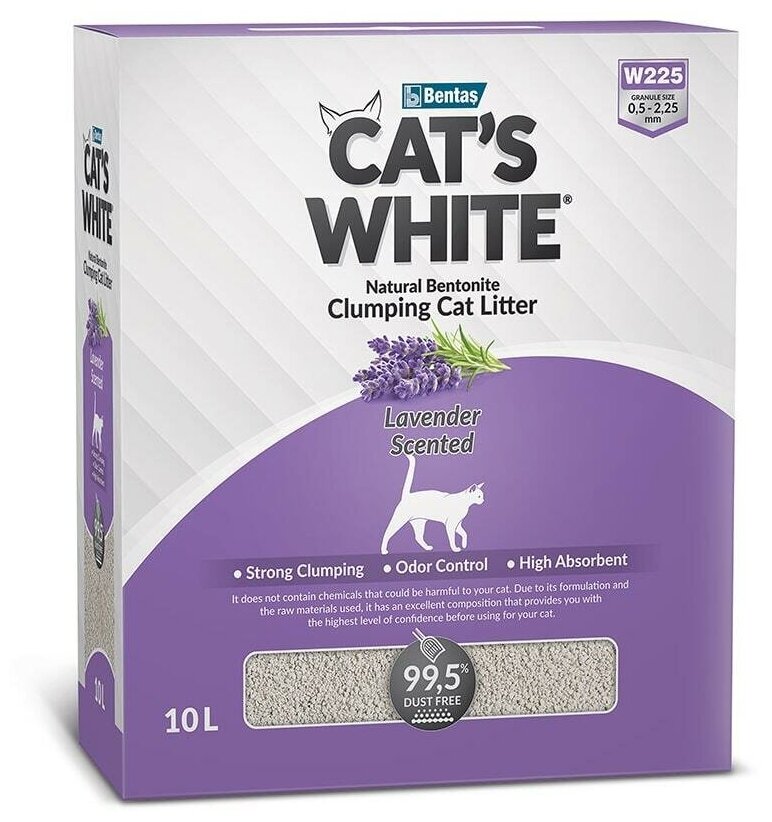 Cat's White BOX Lavender комкующийся наполнитель с нежным ароматом лаванды для кошачьего туалета (10л) - фотография № 1