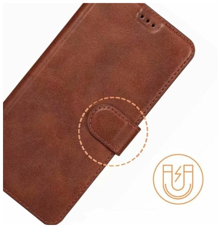 Чехол книжка для Xiaomi Redmi 10С кожаный коричневый с магнитной застежкой / flip чехол с функцией подставки