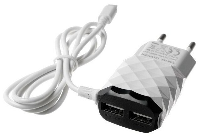 Сетевое зарядное устройство LuazON LCC-25, 2 USB, Lightning, 1 А, 1 м, черно-белое